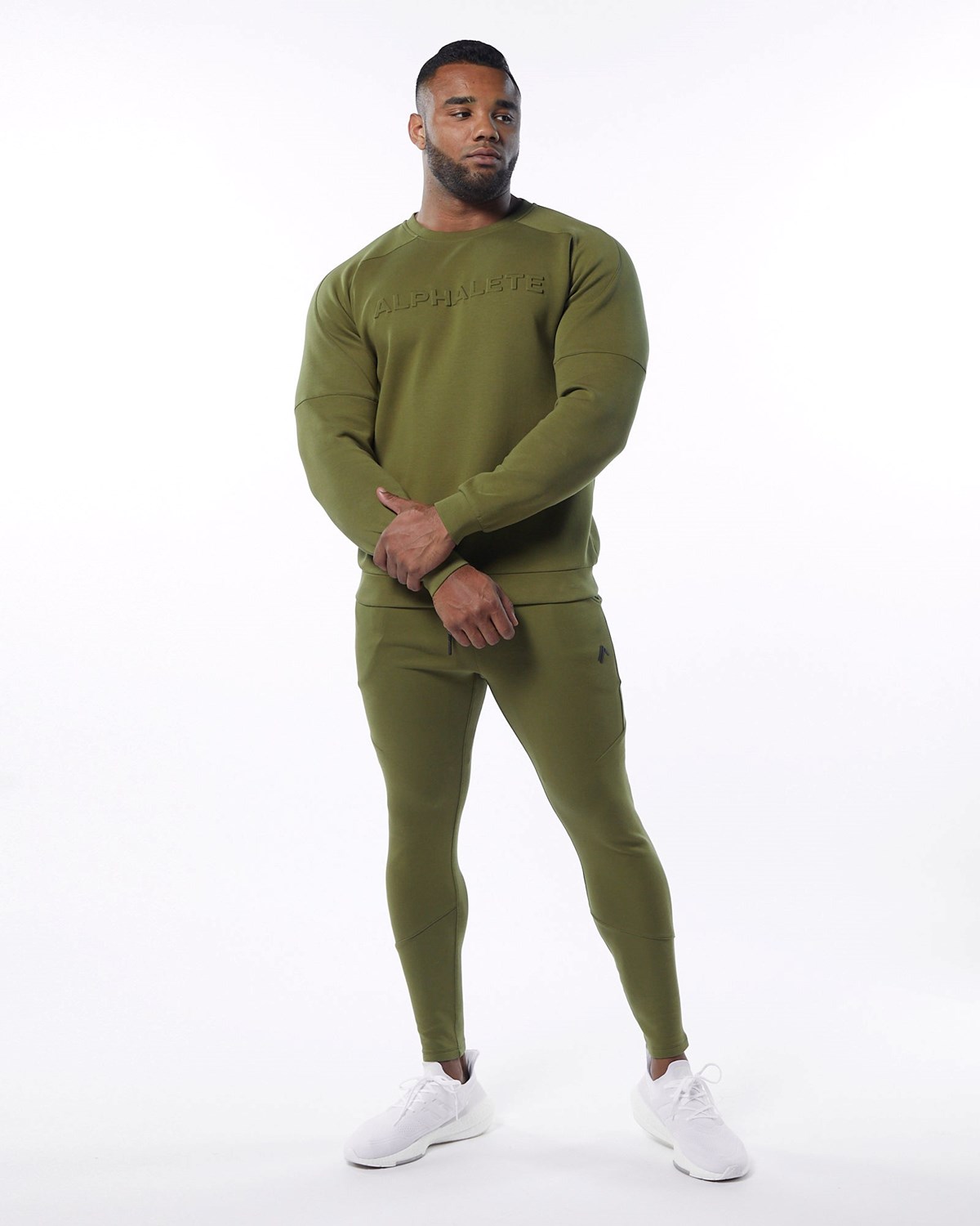 Alphalete Interlock Knit Pullover Olivengrøn | OXBZS9360