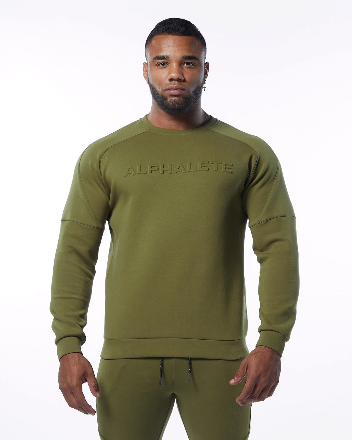 Alphalete Interlock Knit Pullover Olivengrøn | OXBZS9360