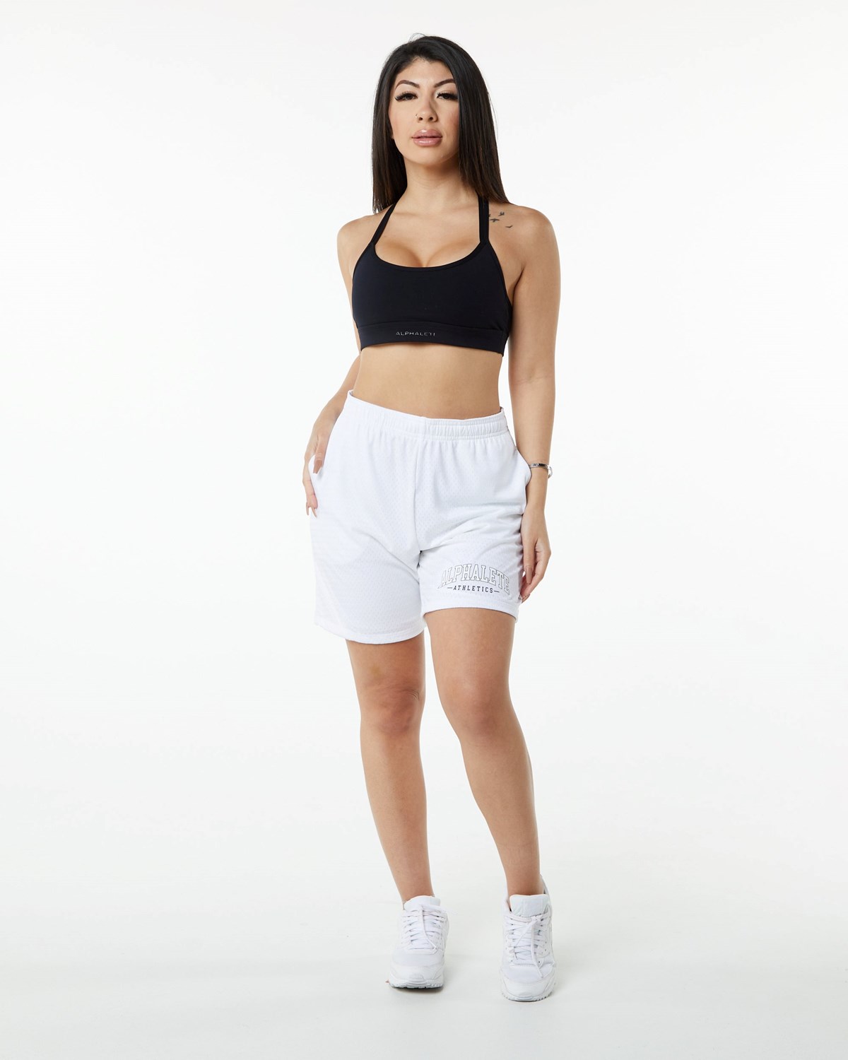 Alphalete Luxury Forede 4-Way Stretch Mesh Kort Hvide | JZPVG4371