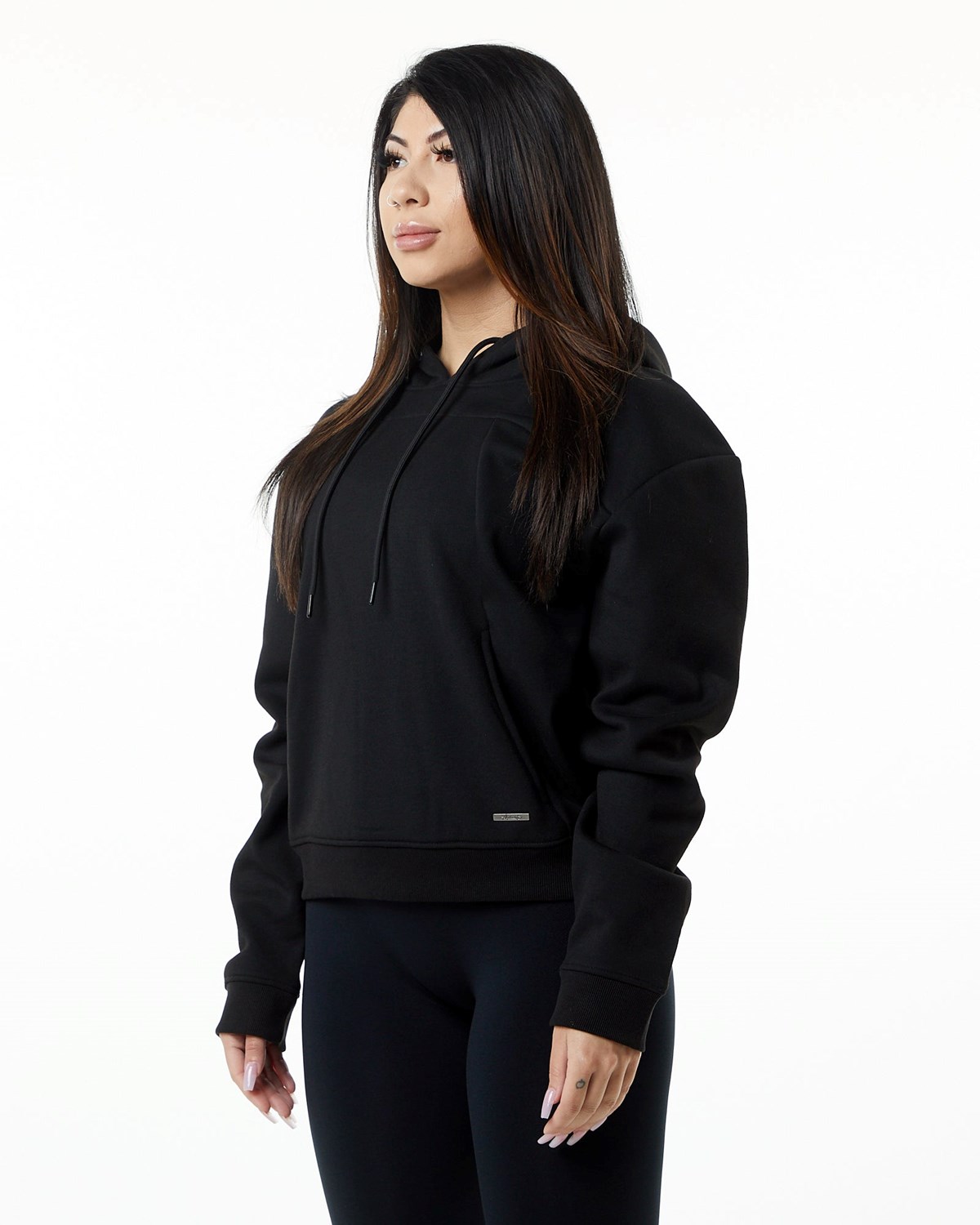 Alphalete Luxury Velvet Forede Hoodie Sort | OHBGZ2607