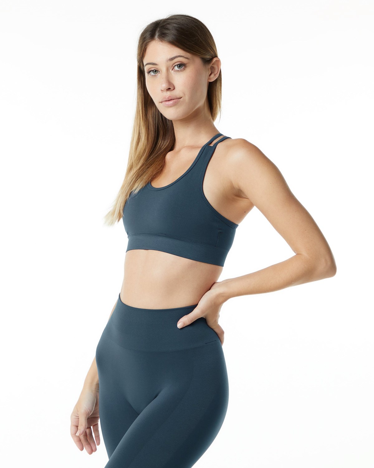 Alphalete Medium-Impact Seamless Sports Bra Blå | TUHCA9286