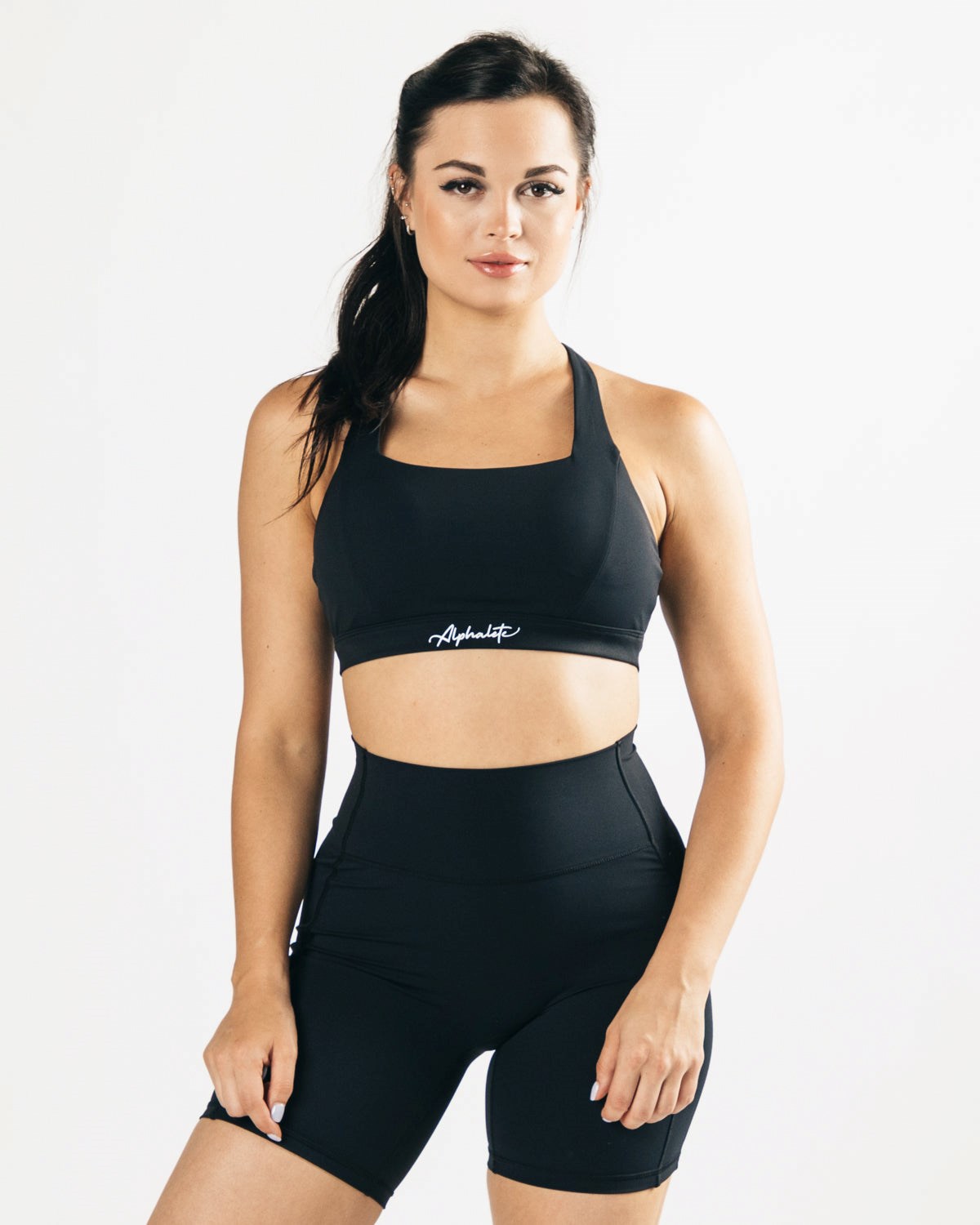 Alphalete Medium-Support Páskové Open Back Sports Bra Sort | HCFGY3102