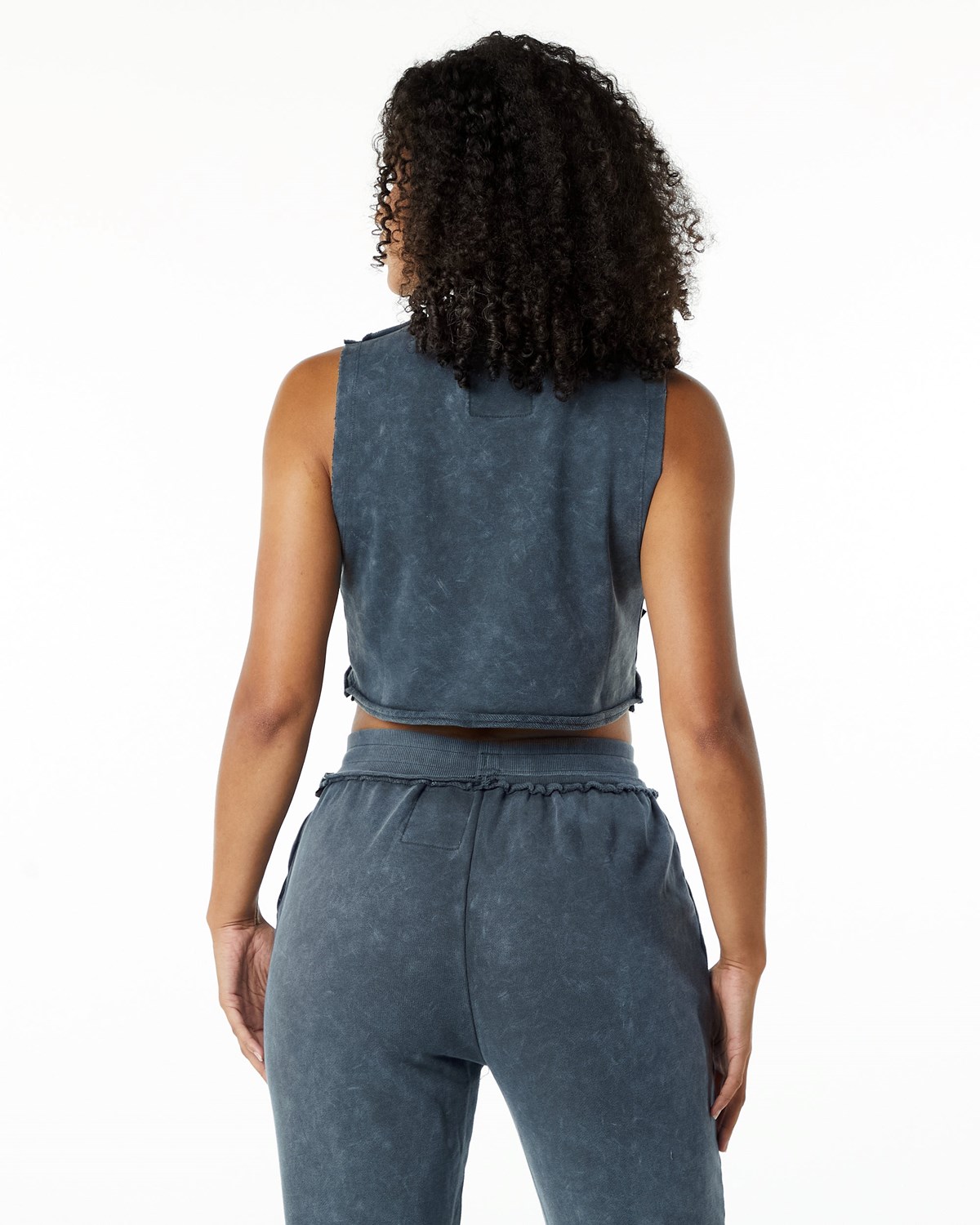 Alphalete Mid-Weight Washed Terry Crop Cutoff Blå | JATYV0168