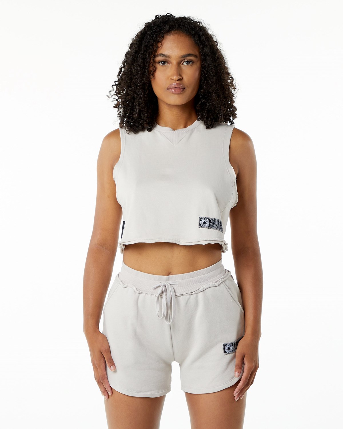 Alphalete Mid-Weight Washed Terry Crop Cutoff Moonstone | MLKIX7815