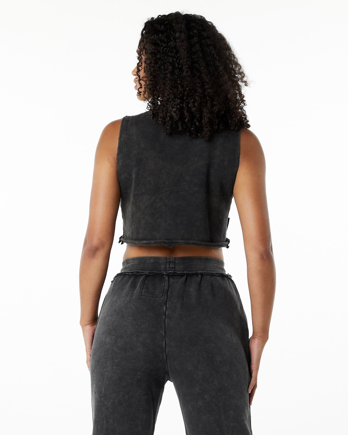 Alphalete Mid-Weight Washed Terry Crop Cutoff Onyx | XPUJN7928