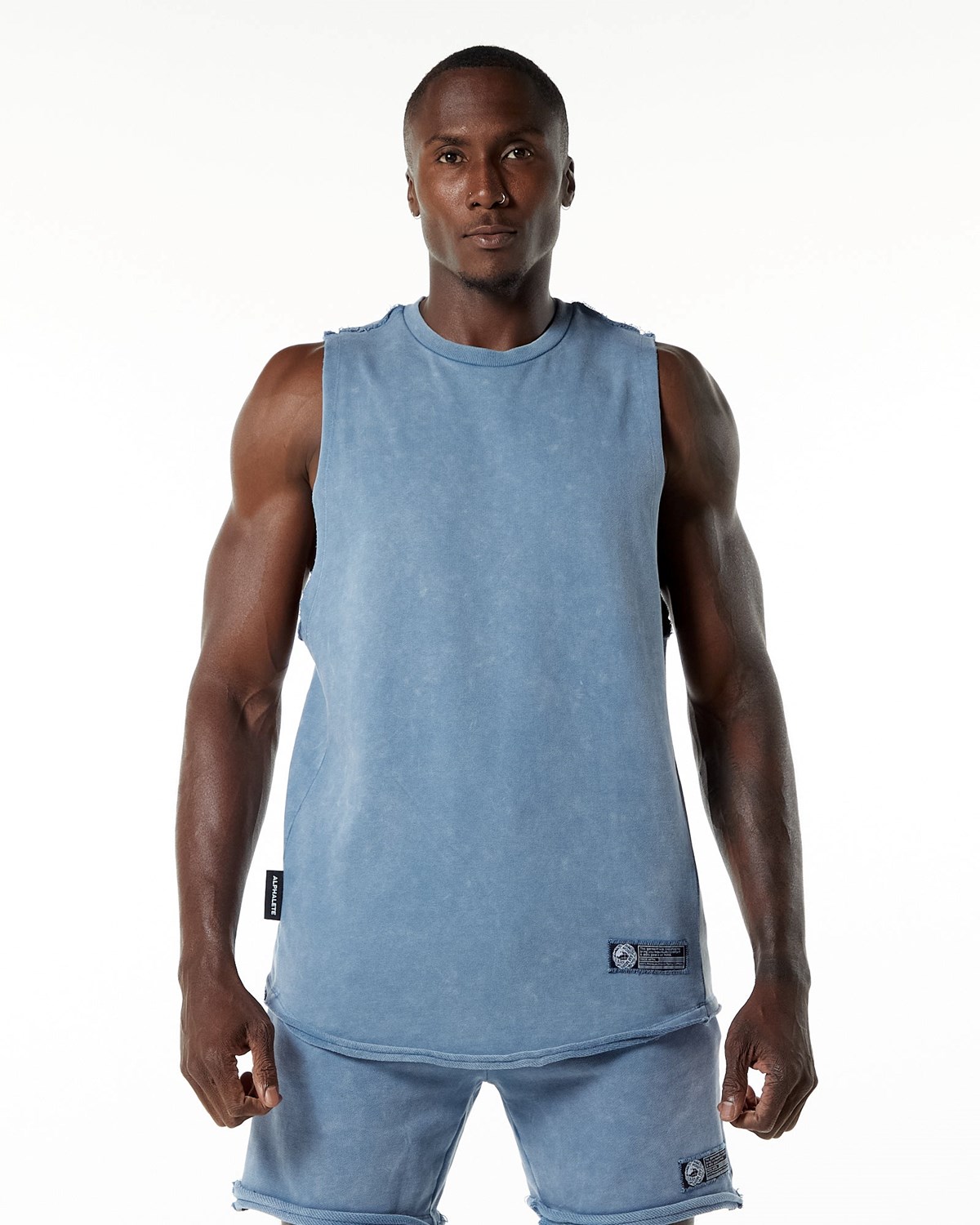 Alphalete Mid-Weight Washed Terry Cutoff Blå | JLBKN5624