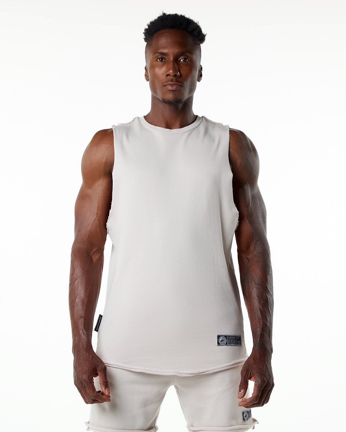 Alphalete Mid-Weight Washed Terry Cutoff Moonstone | JXKIQ2536