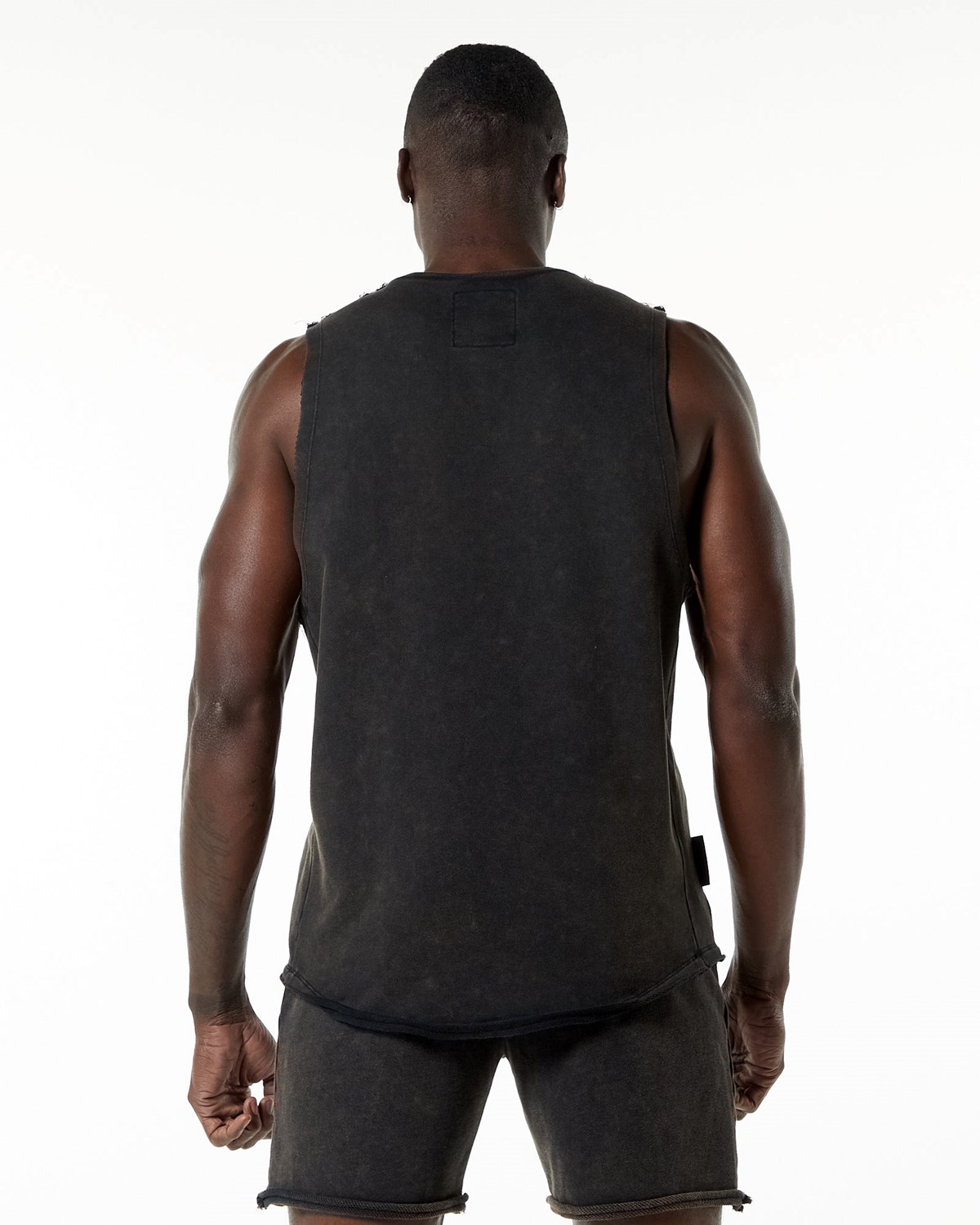 Alphalete Mid-Weight Washed Terry Cutoff Onyx | VAGDR4586