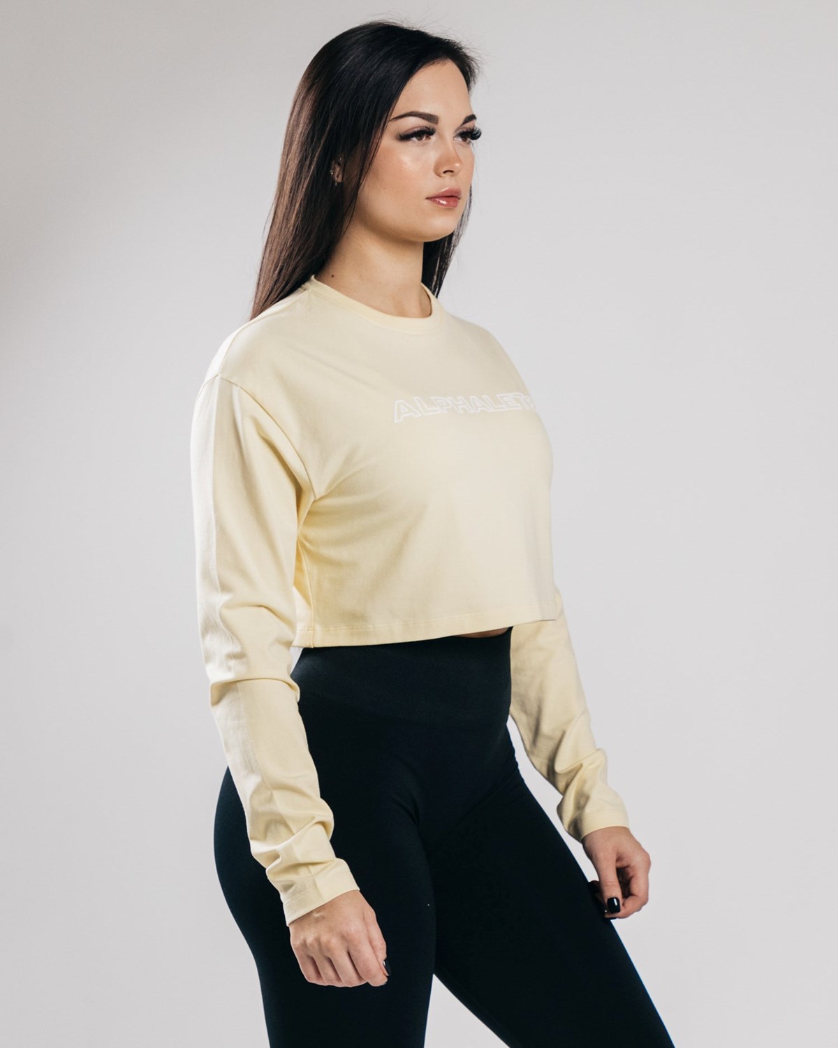 Alphalete Oversized Performance Long Sleeve Crop Sea Salt | AMXTD2384