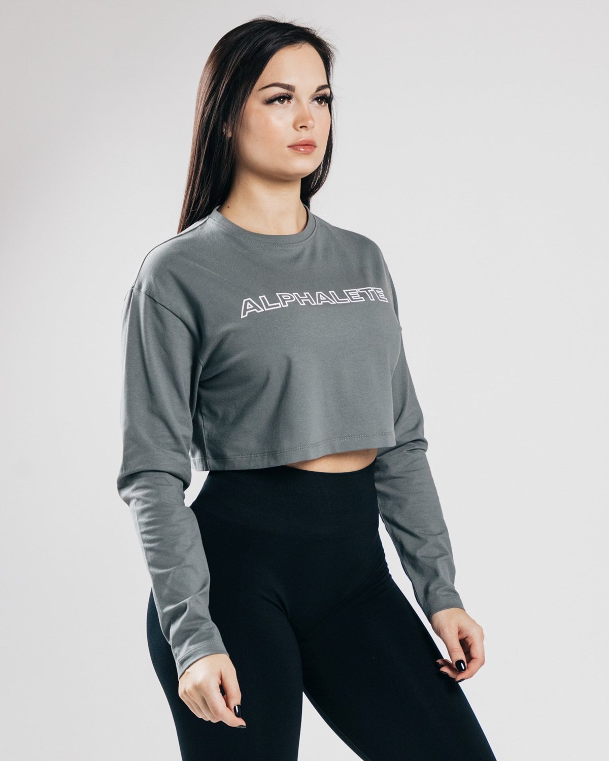 Alphalete Oversized Performance Long Sleeve Crop Concrete | DISZK5326