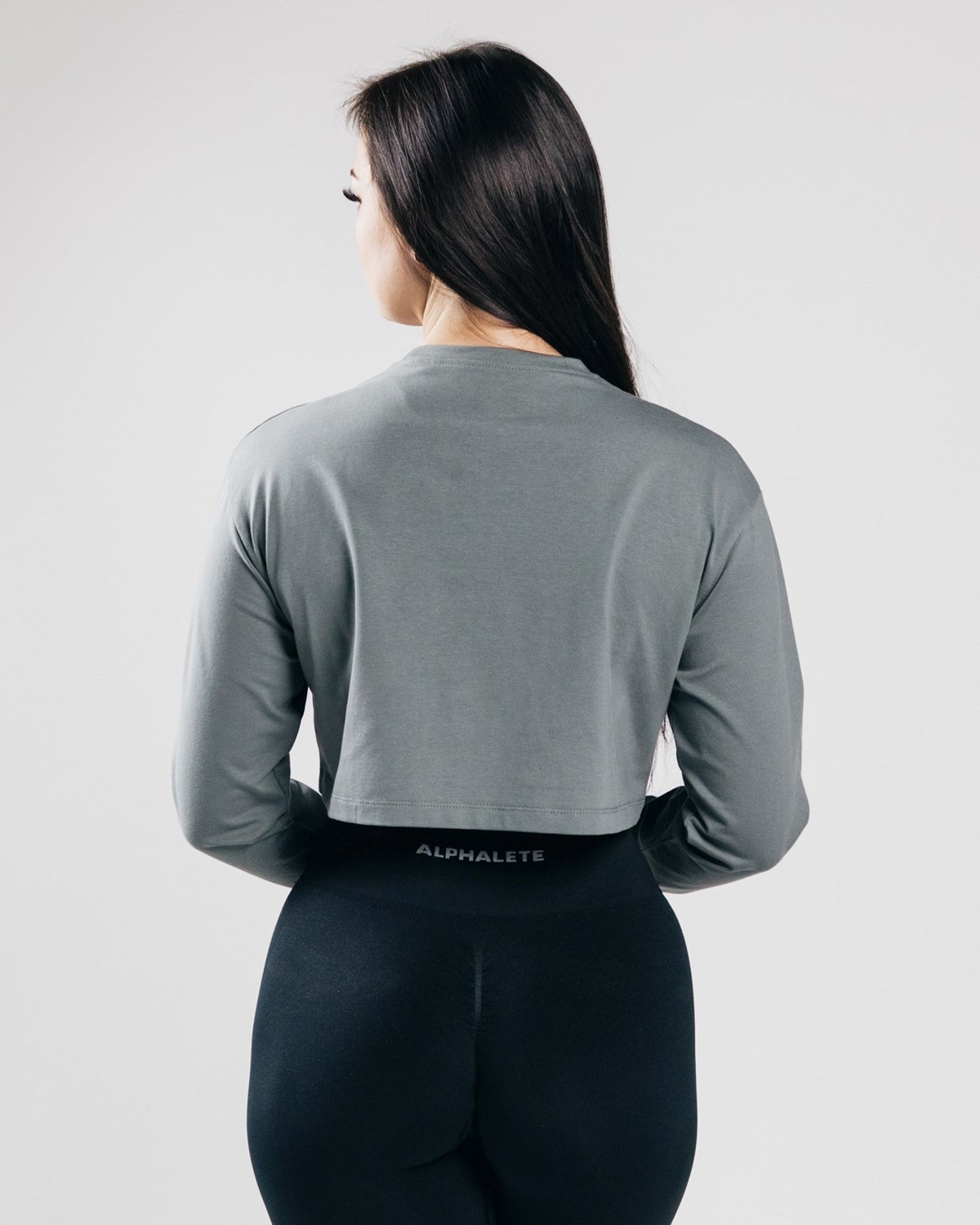 Alphalete Oversized Performance Long Sleeve Crop Concrete | DISZK5326