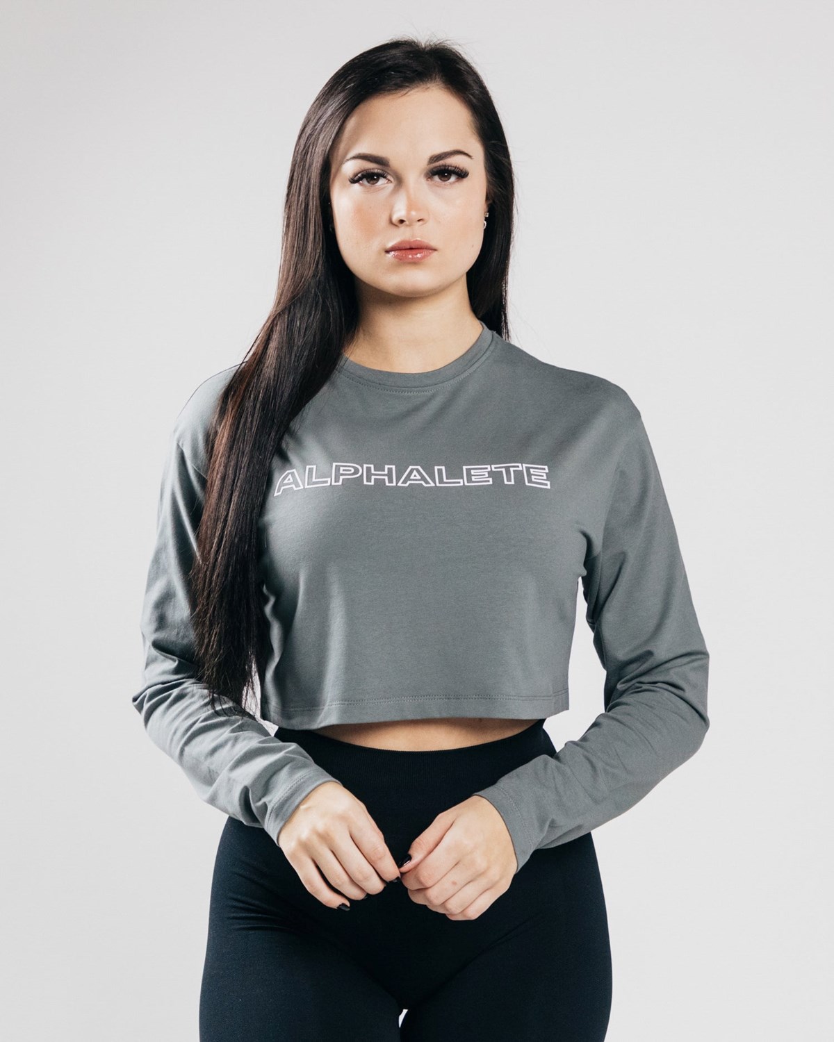 Alphalete Oversized Performance Long Sleeve Crop Concrete | DISZK5326