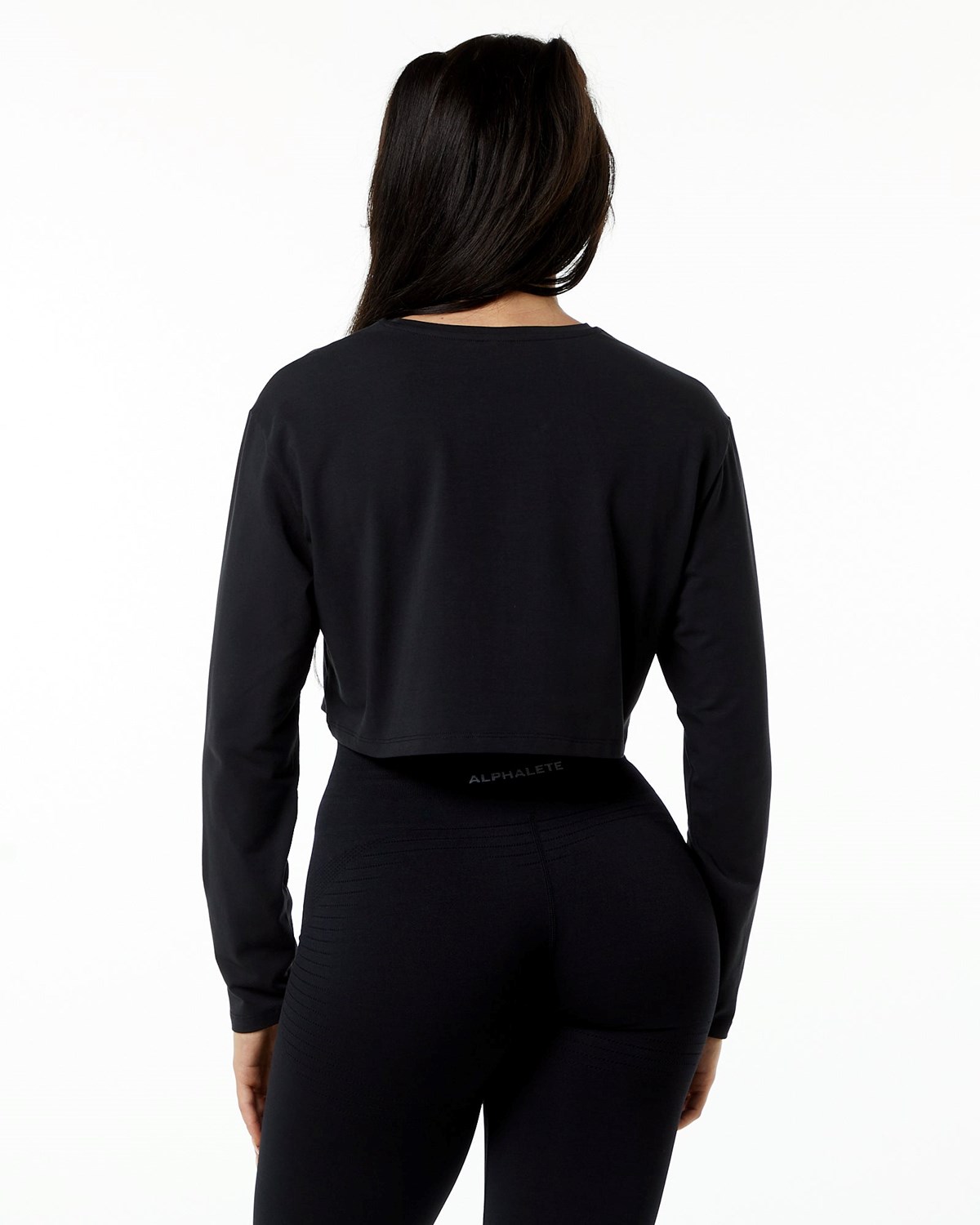 Alphalete Oversized Performance Long Sleeve Crop Blackout | DRNHJ4903