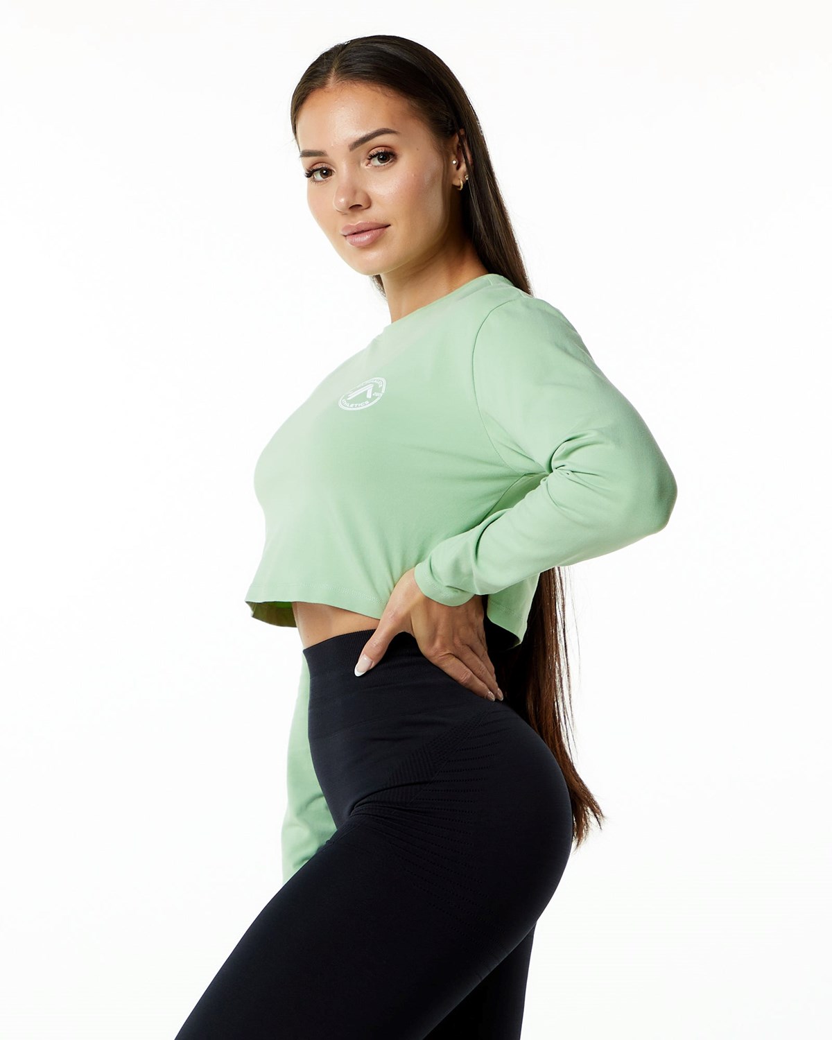 Alphalete Oversized Performance Long Sleeve Crop Pistachio | FZIMO6834