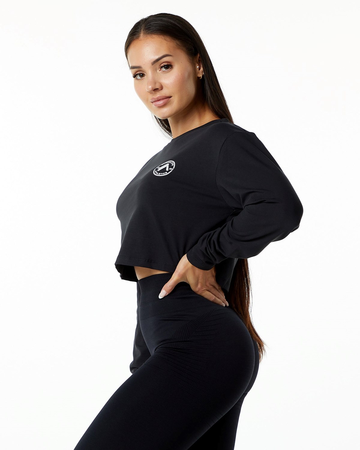 Alphalete Oversized Performance Long Sleeve Crop Sort | LPGJO9165