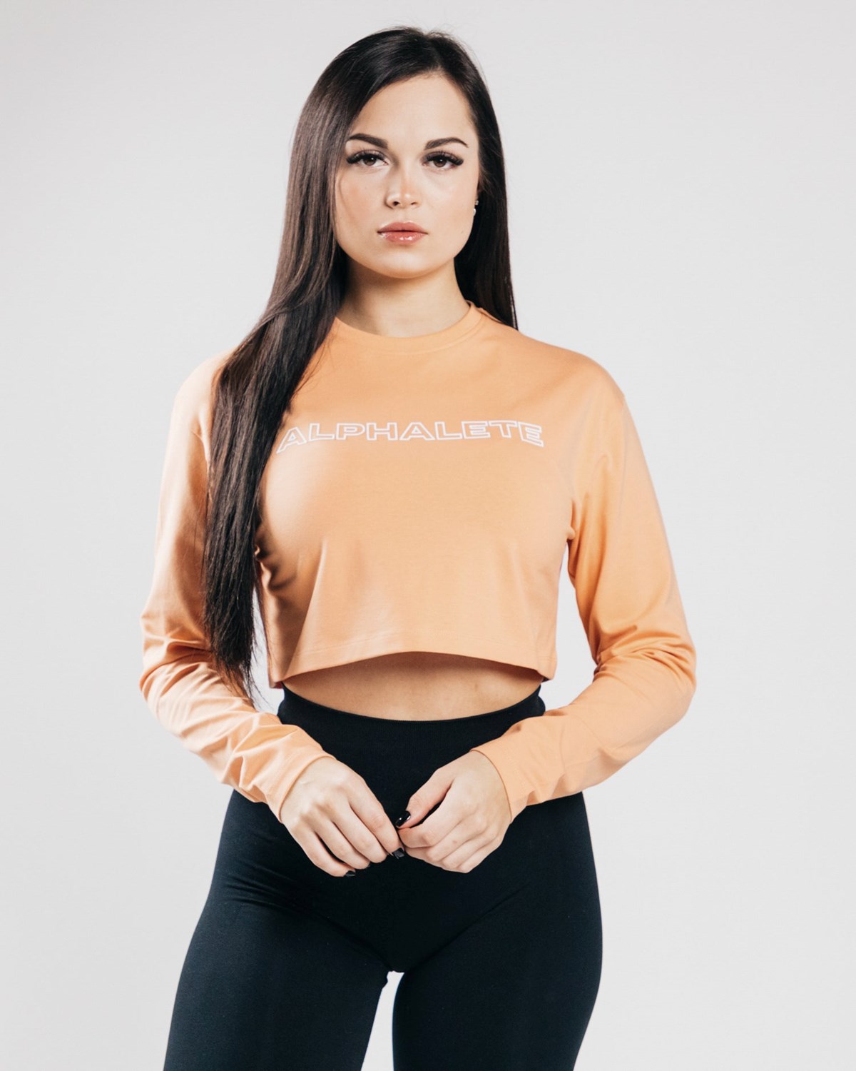 Alphalete Oversized Performance Long Sleeve Crop Orange | LZUQT5901