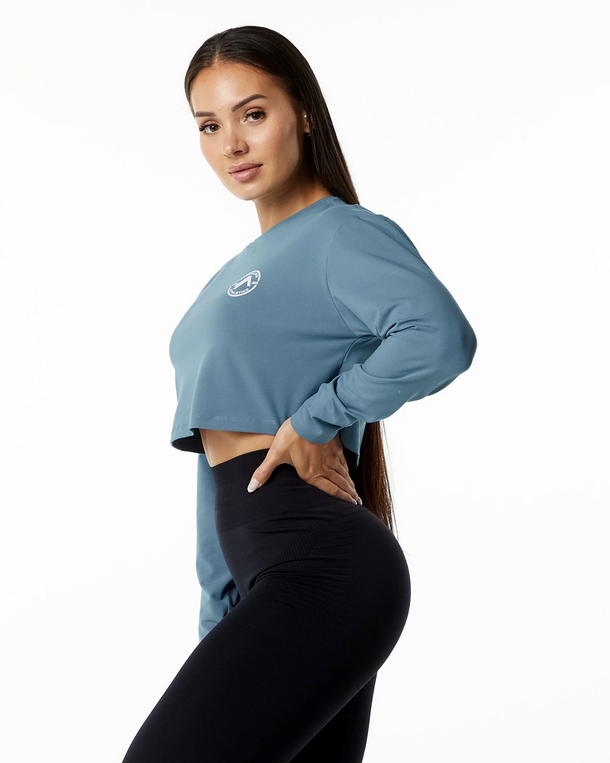 Alphalete Oversized Performance Long Sleeve Crop Blå | REFVZ3924