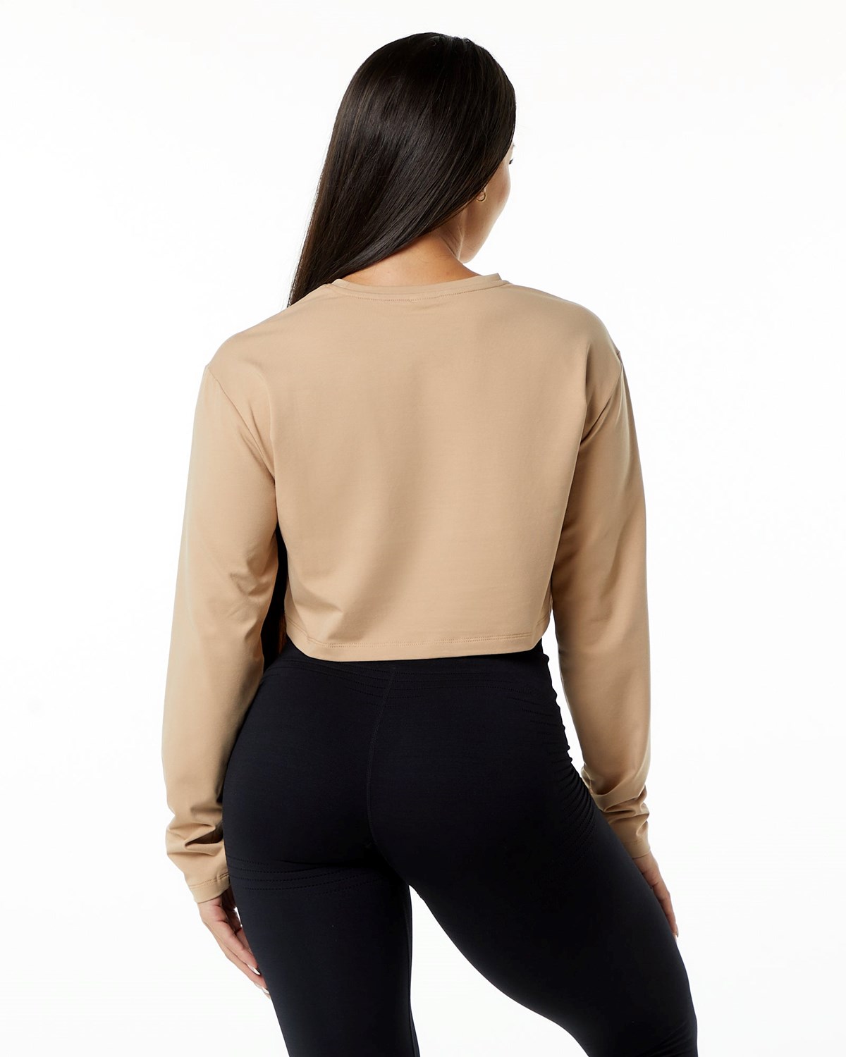 Alphalete Oversized Performance Long Sleeve Crop Taupe | TNMDF0261