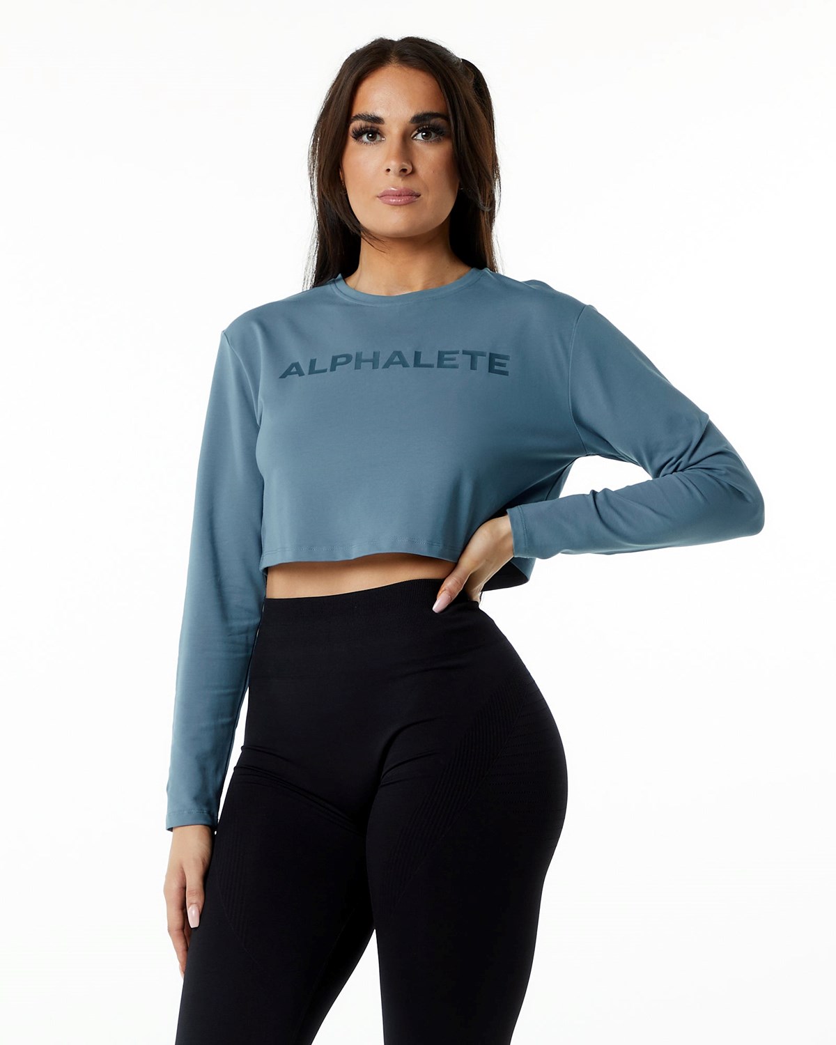 Alphalete Oversized Performance Long Sleeve Crop Blå | UEPWH6785