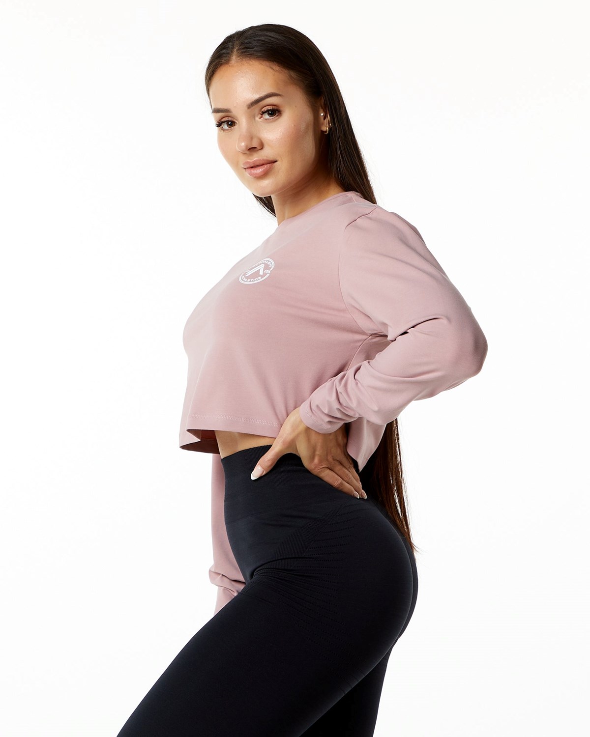 Alphalete Oversized Performance Long Sleeve Crop Mauve | XDITS4029