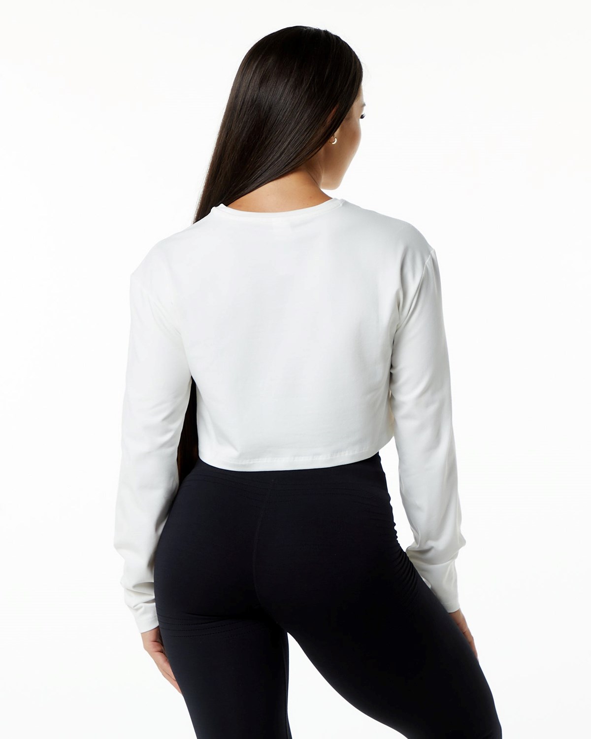 Alphalete Oversized Performance Long Sleeve Crop Hvide | XEJNR6790