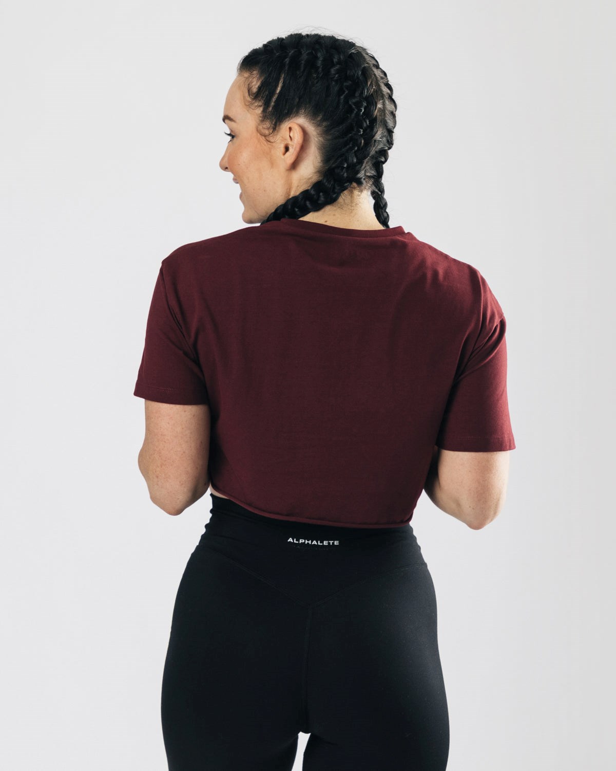 Alphalete Oversized Raw-Cut Kort Sleeve Crop Bordeaux | XCBFJ4750