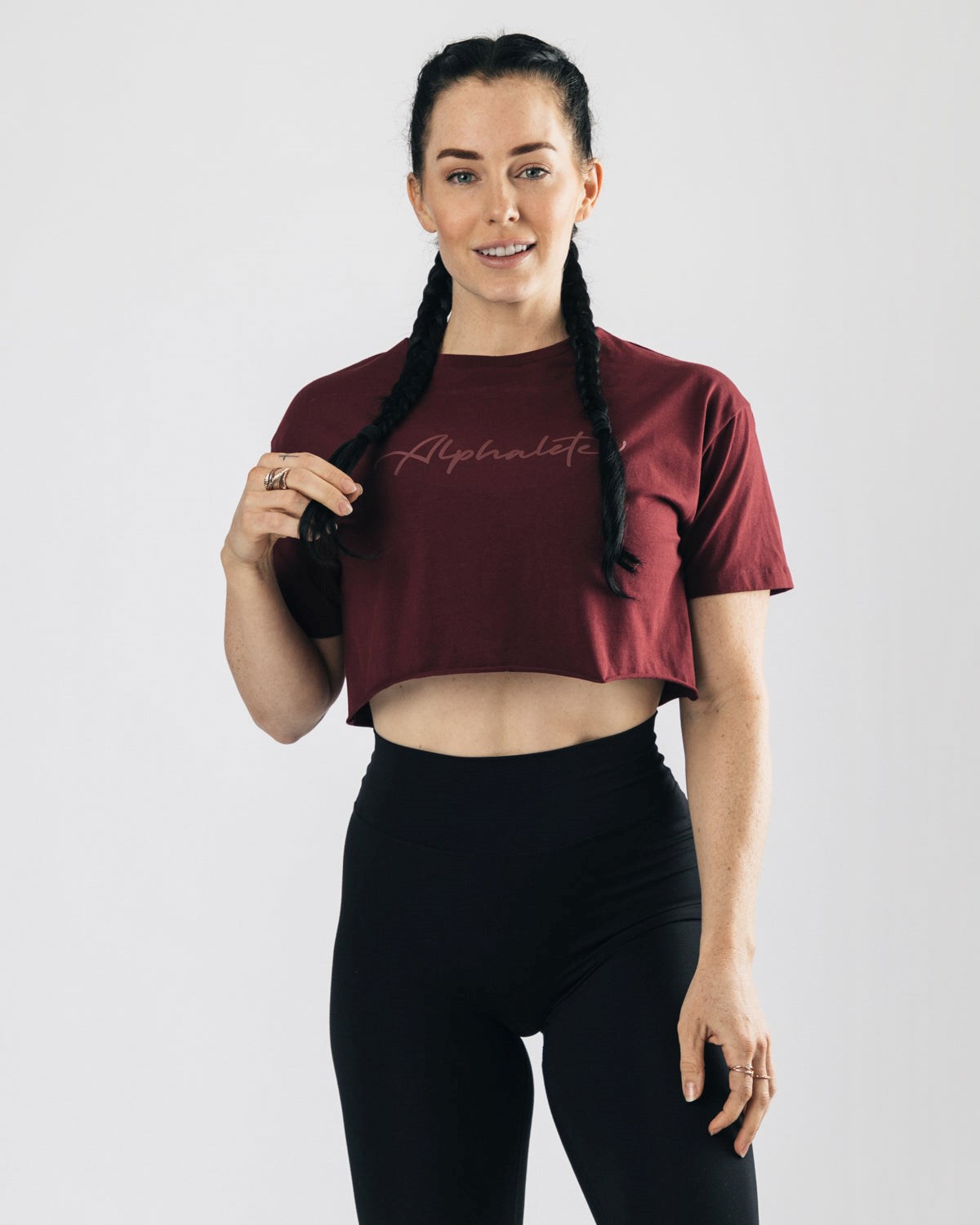 Alphalete Oversized Raw-Cut Kort Sleeve Crop Bordeaux | XCBFJ4750