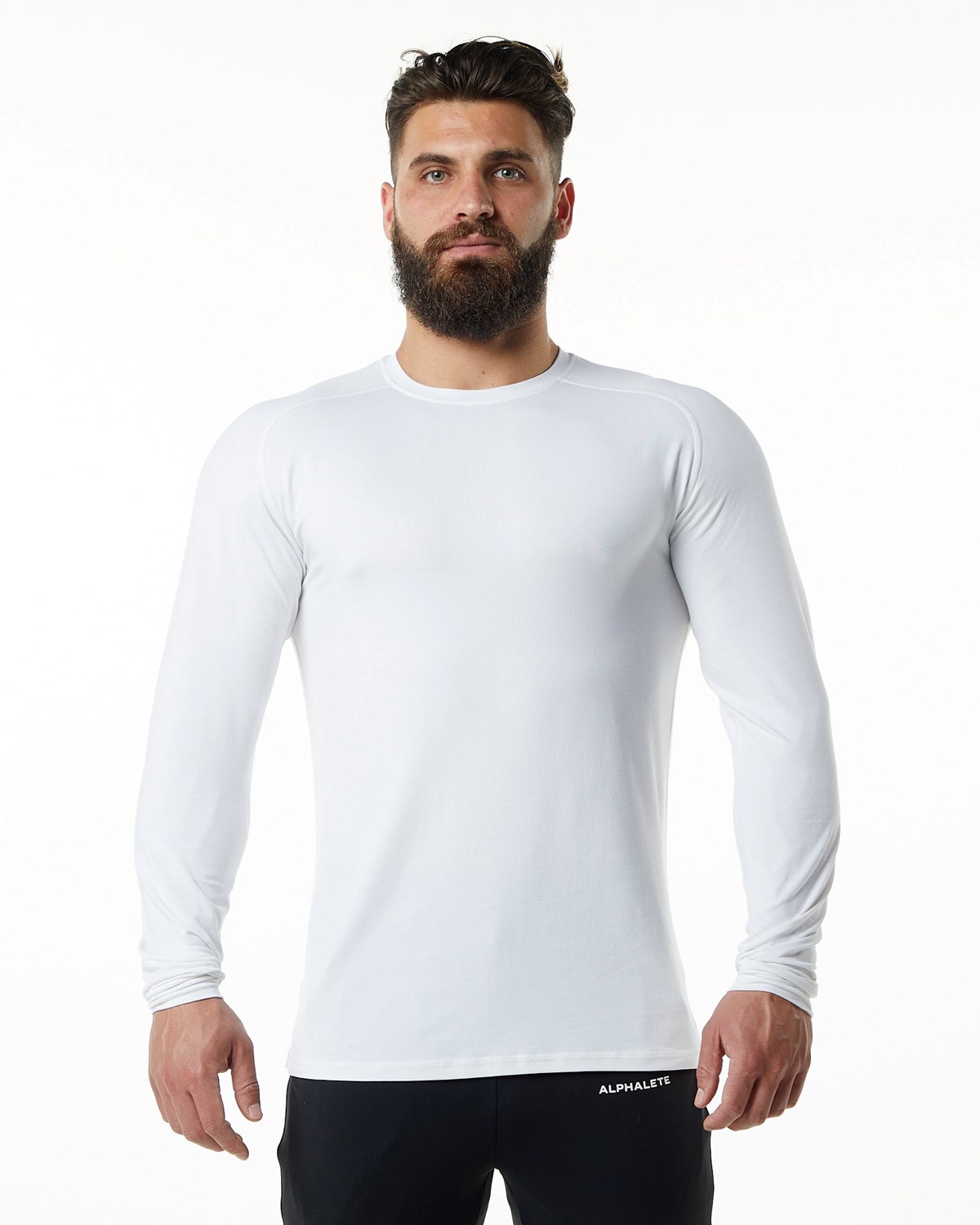 Alphalete Premium Epaulette Long Sleeve Tee Hvide | SQGVM4039