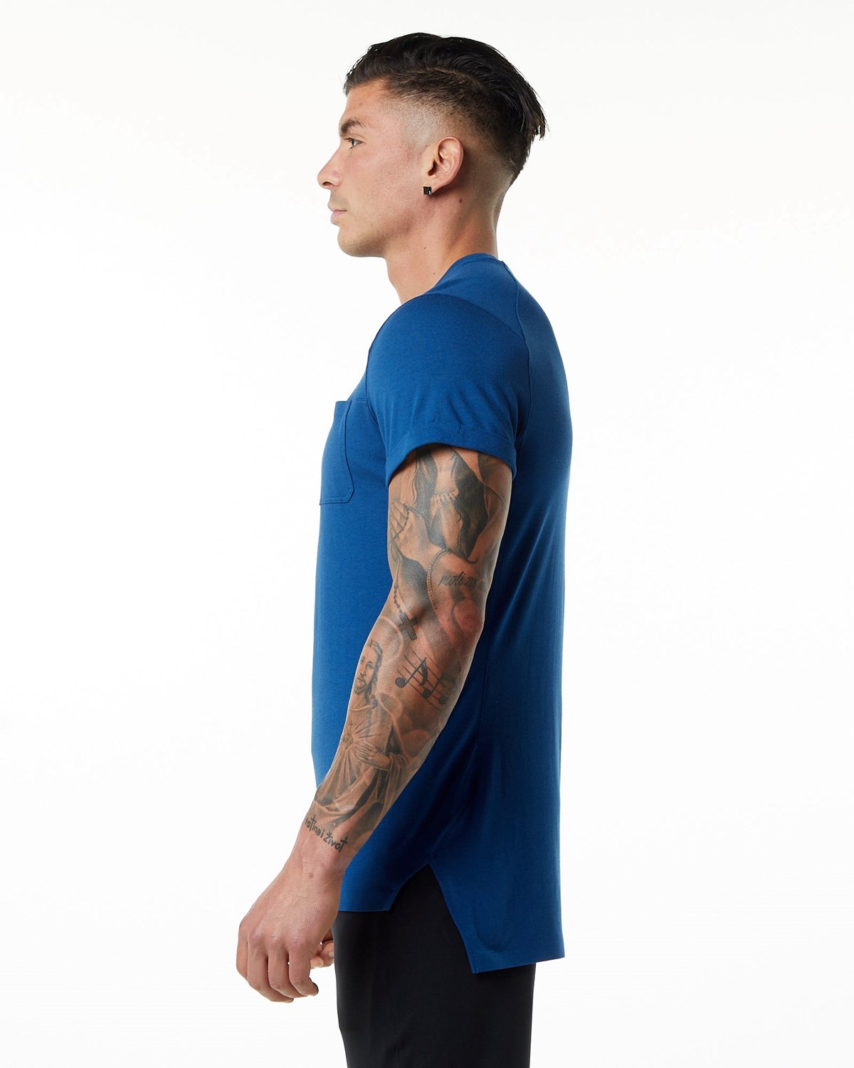 Alphalete Premium Kort Sleeve Pocket Tee Blå | RFIEO0398