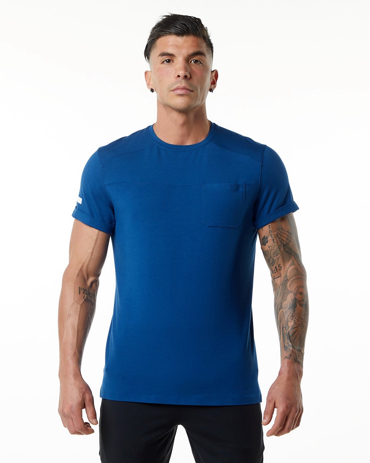 Alphalete Premium Kort Sleeve Pocket Tee Blå | RFIEO0398