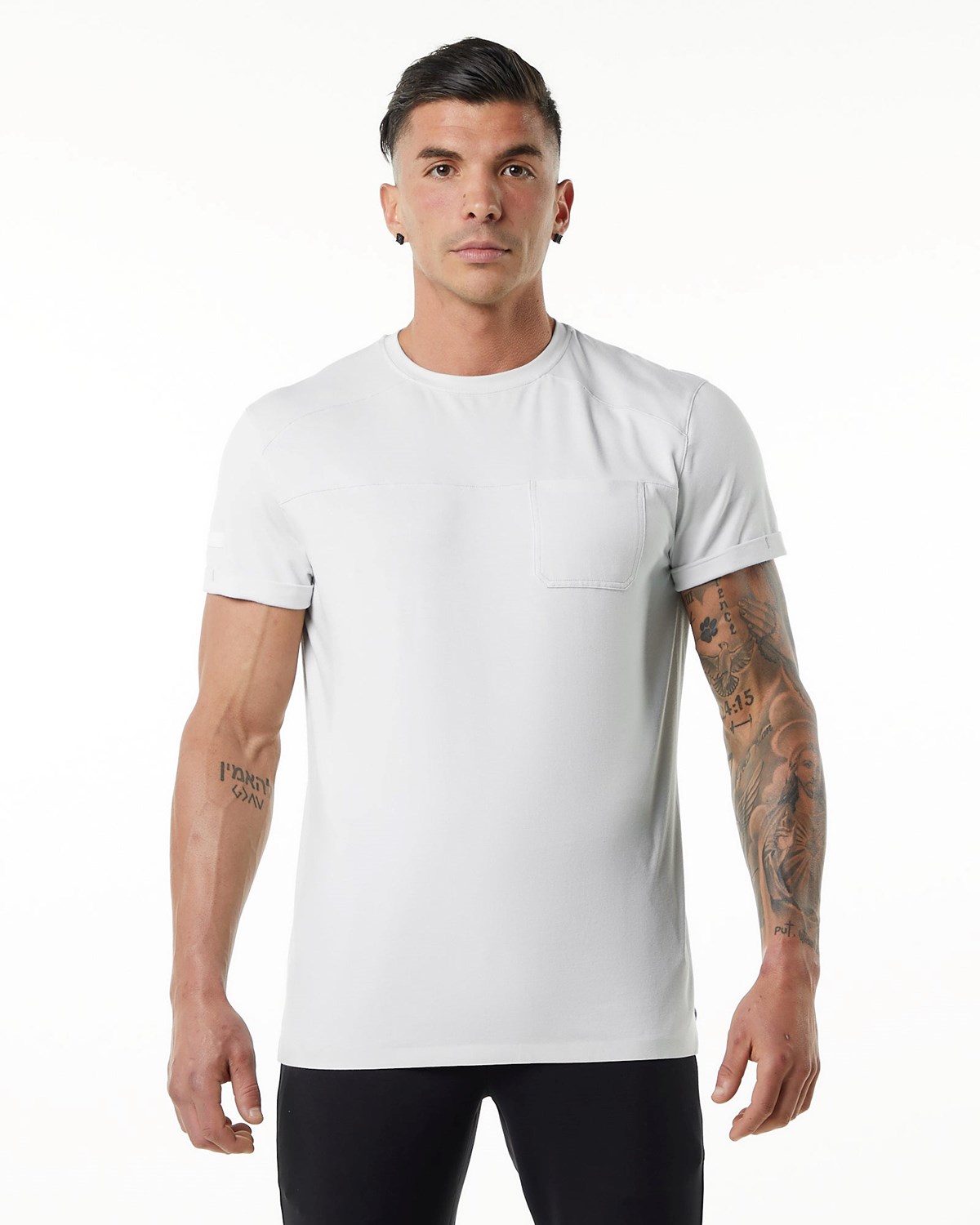 Alphalete Premium Kort Sleeve Pocket Tee Hvide | YQKXR9375