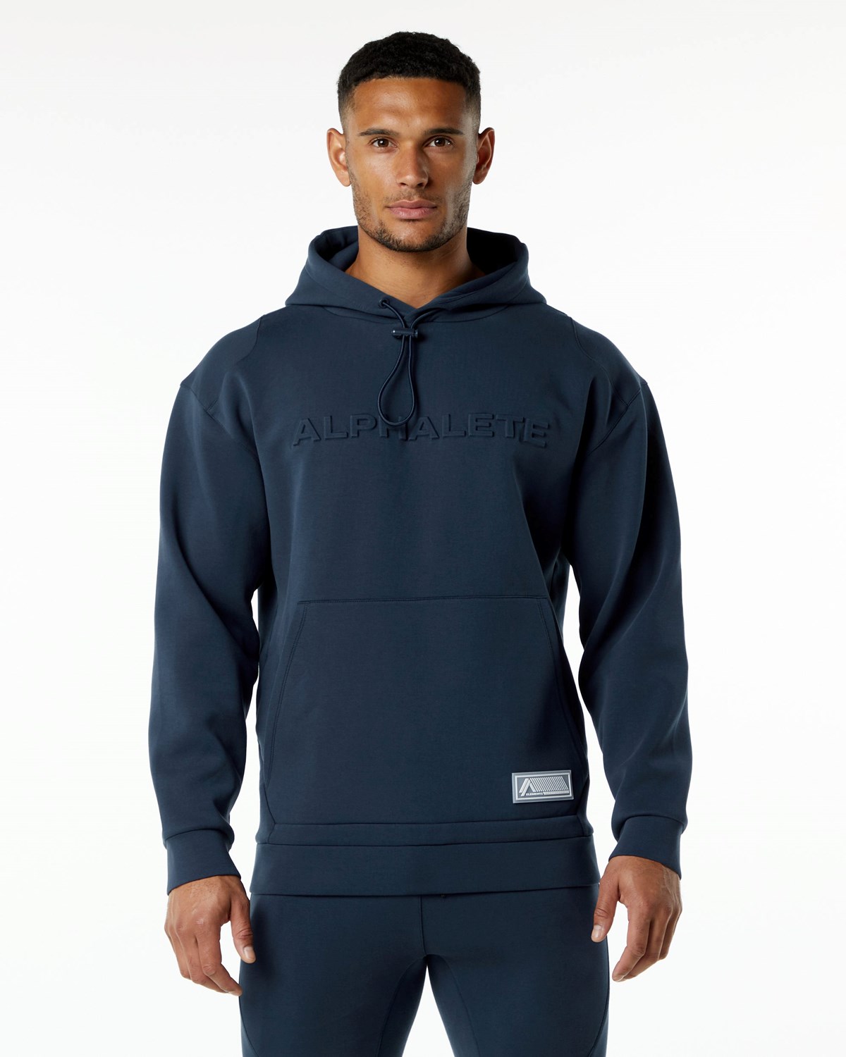 Alphalete Relaxed Interlock Knit Hoodie Mørkeblå | MYNSJ4607