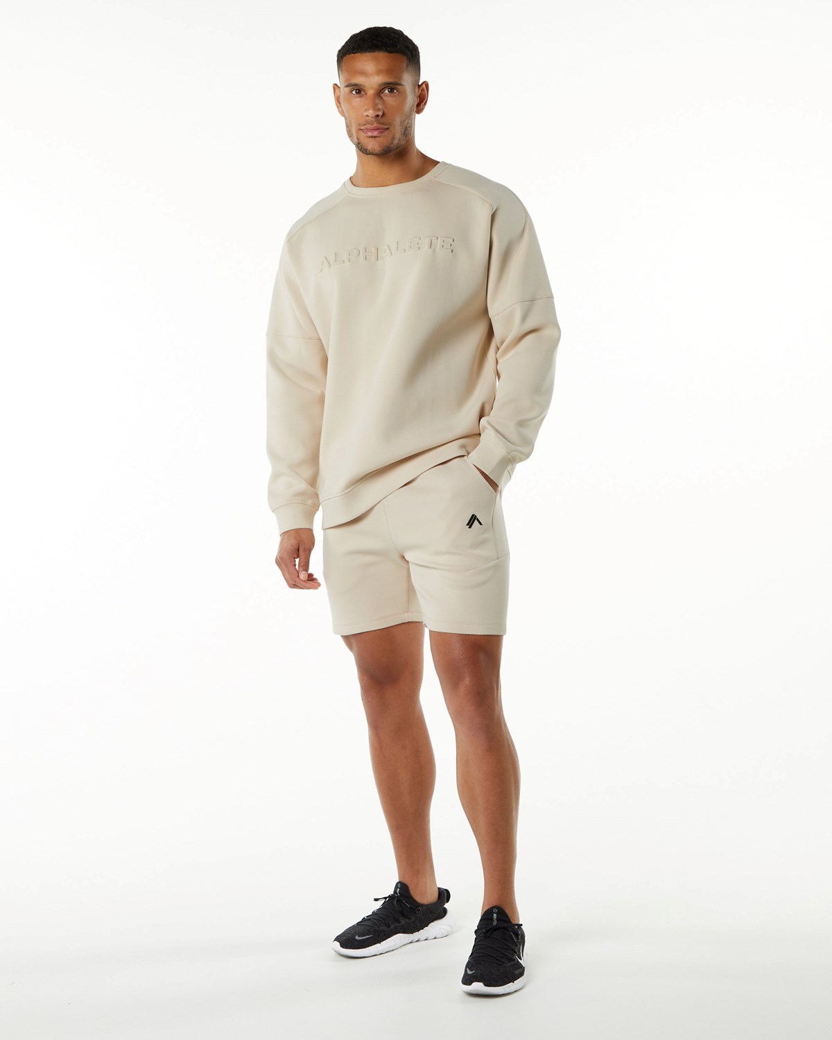 Alphalete Relaxed Interlock Knit Pullover Vanilla | BTCAN9034