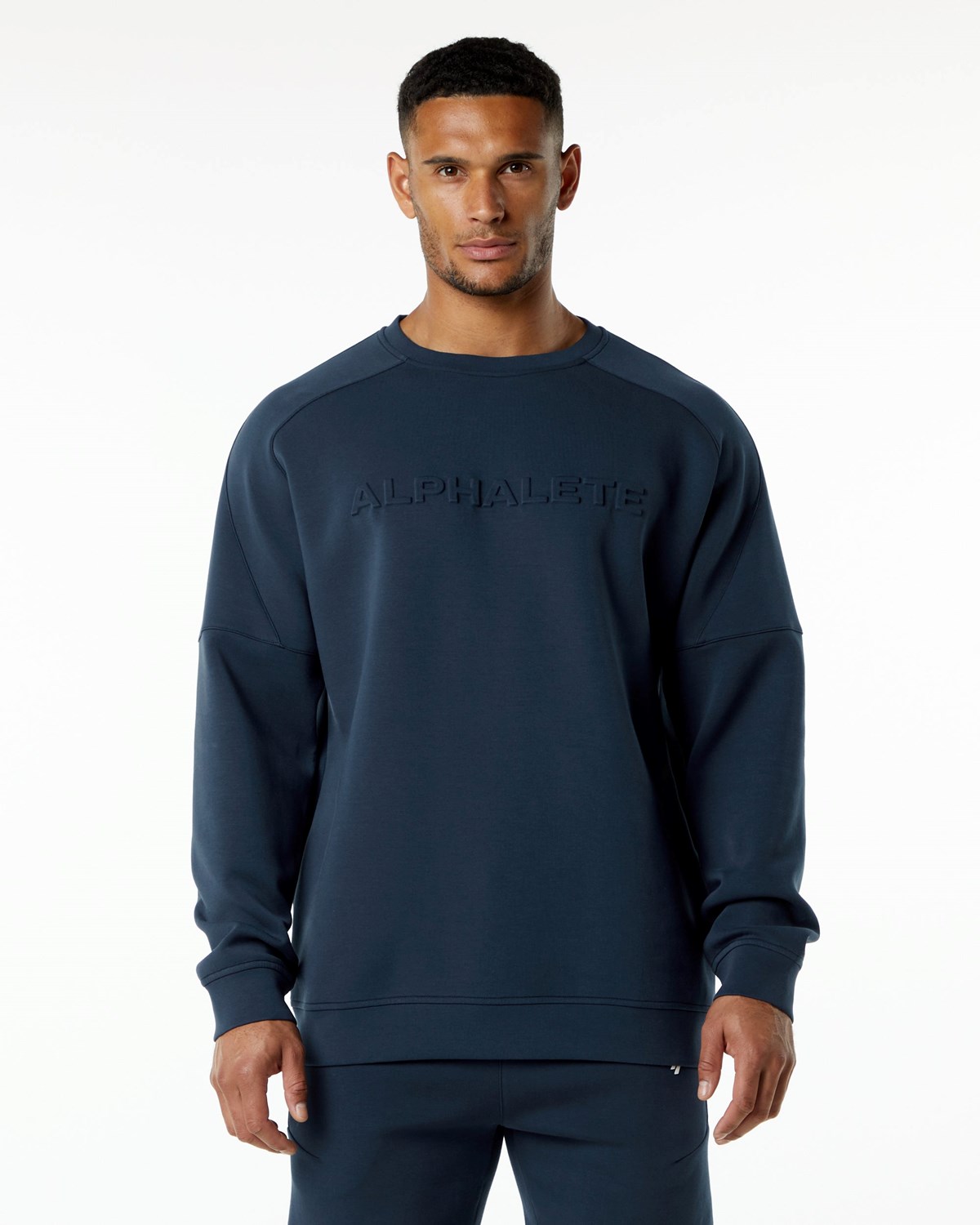 Alphalete Relaxed Interlock Knit Pullover Mørkeblå | NCHZK3102