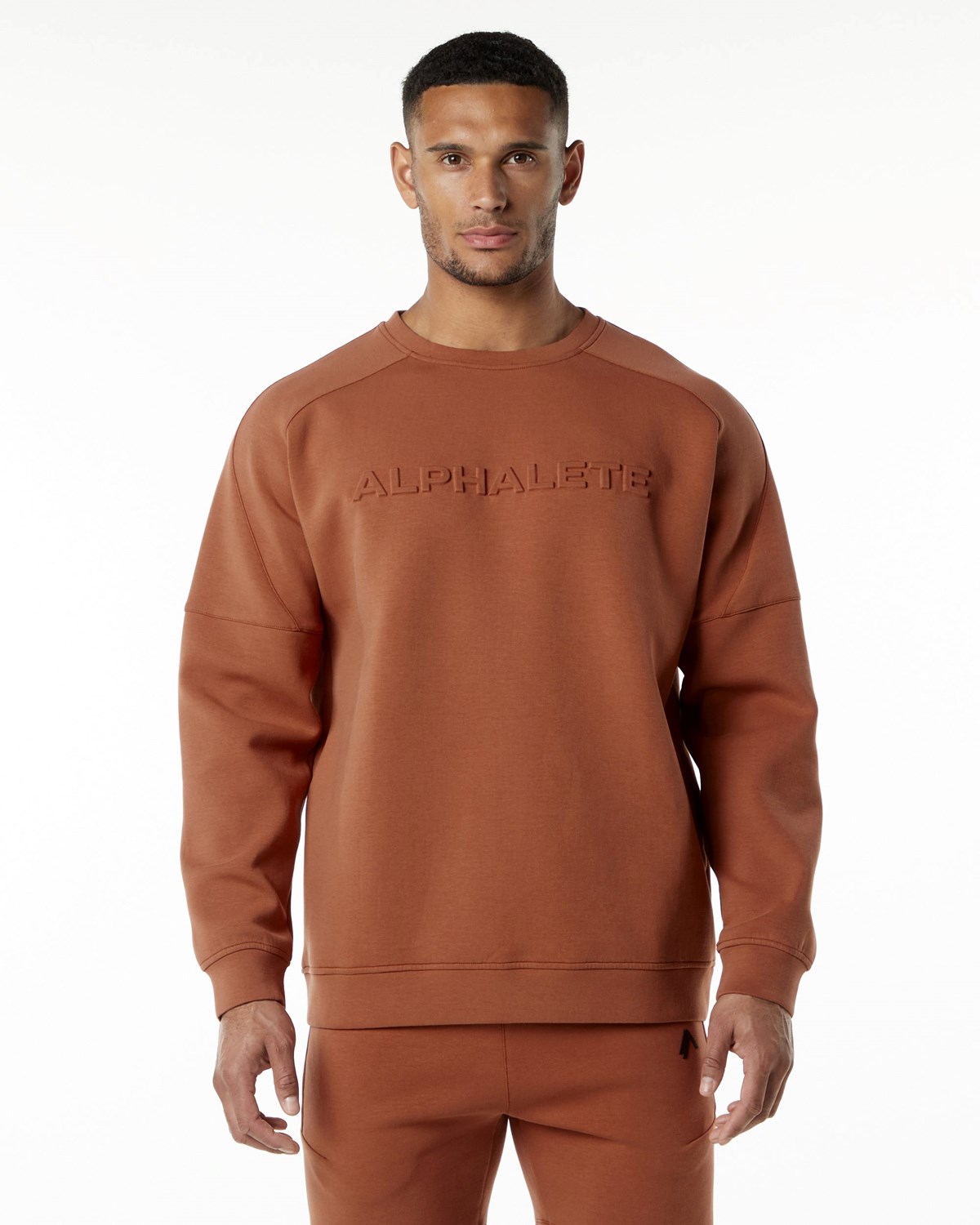 Alphalete Relaxed Interlock Knit Pullover Brick | TCYKX6820