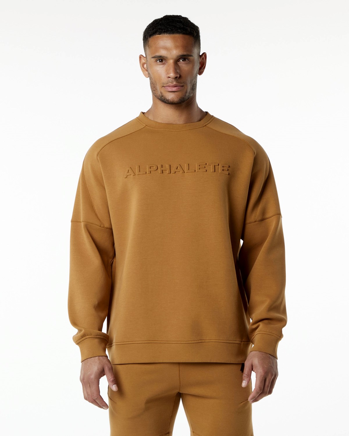 Alphalete Relaxed Interlock Knit Pullover Almond | ZVSAX7041