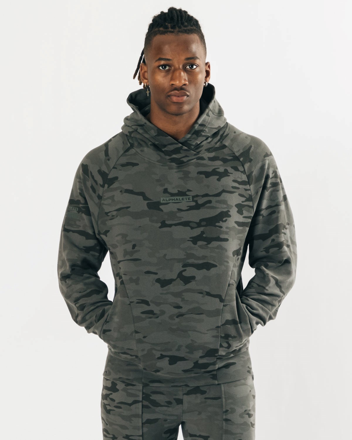 Alphalete Relaxed Single-Brushed Pullover Hoodie Camo | BMVEO1489