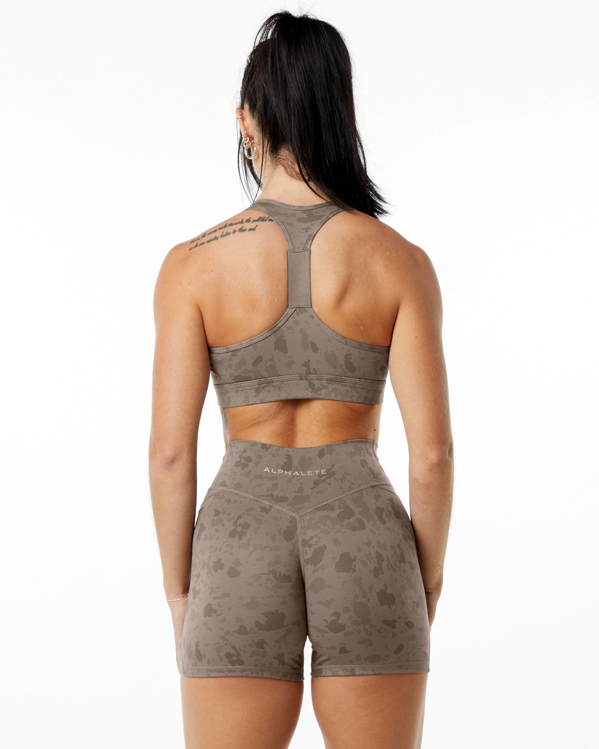 Alphalete Single Brushed Bra Pebble Print Mocha | HWQRD6429