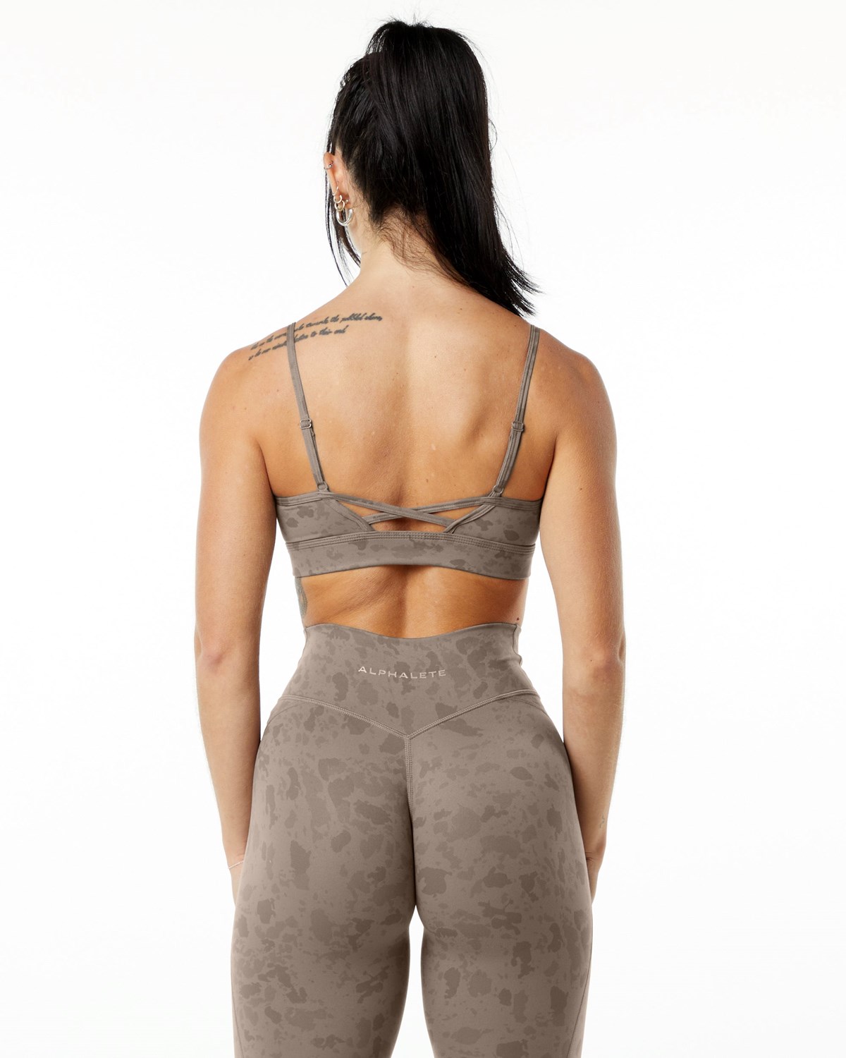 Alphalete Single Brushed Bra Pebble Print Mocha | LHNZV6340