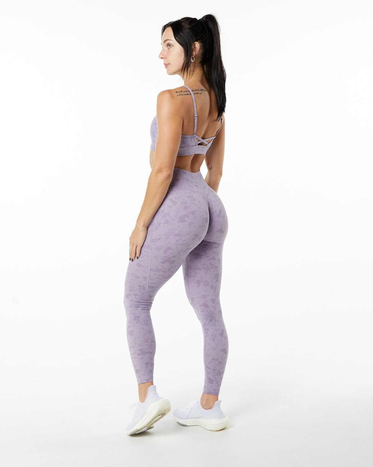 Alphalete Single Brushed Cross-Wrapped Legging Pebble Print Misty Lilac | GMAOU8203